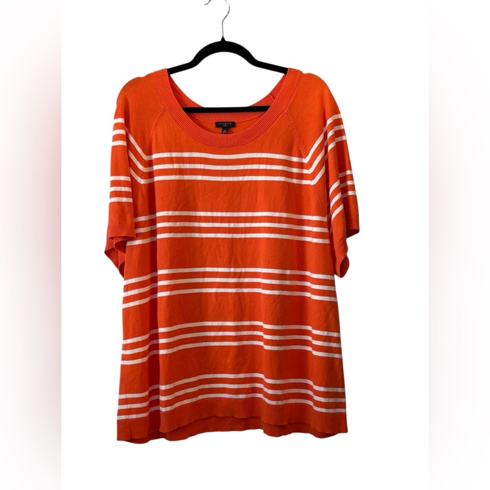 Talbots Vibrant Orange and White Striped Short Sleeve Top 3X